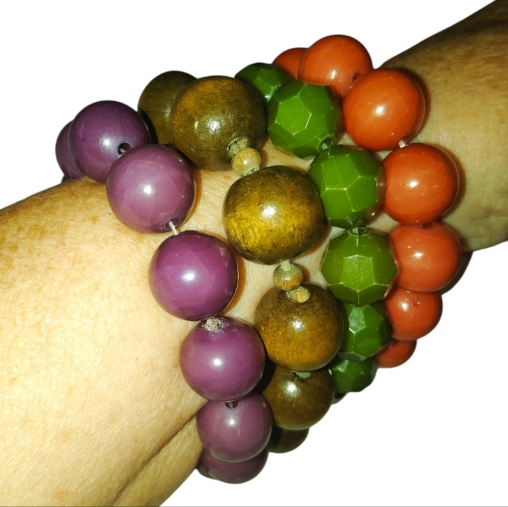 Colorful Chunky Beaded Stretch Bracelet Bundle LOT 4 Pieces